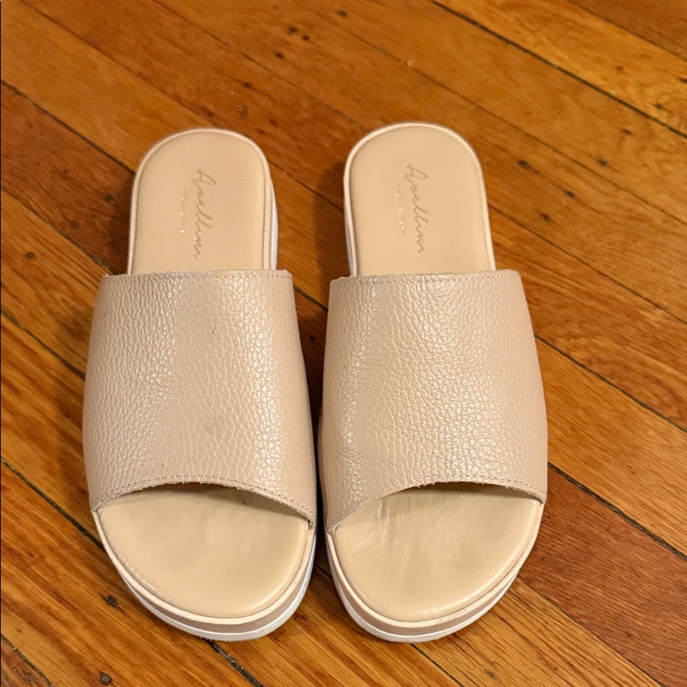 Neutral Beige Or Nude Leather Slide Sandals